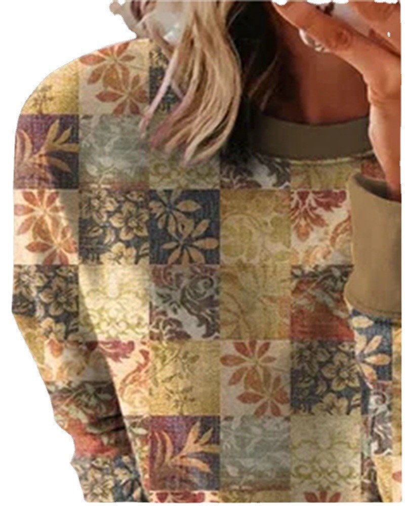 Women's Vintage Print Crewneck Long Sleeve Pullover Sweatshirt