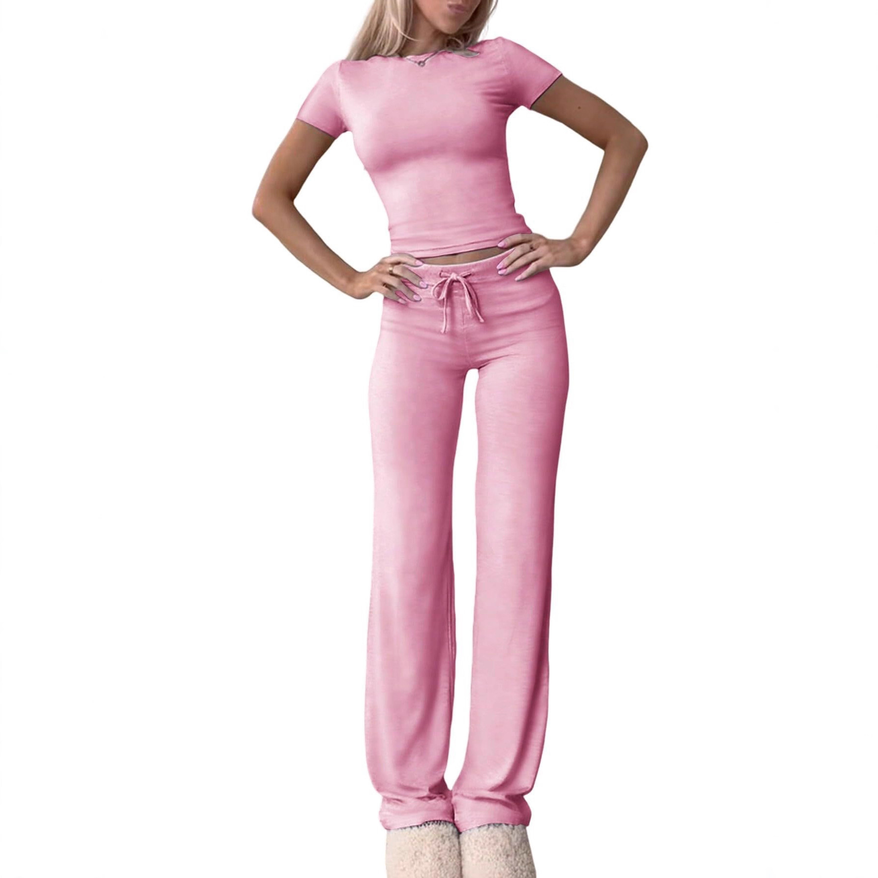 Women's Casual Two-Piece Set Short Sleeve Top & Long Pants