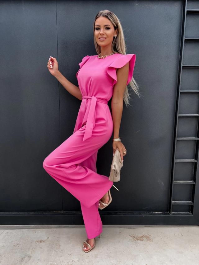 High-Waist Tie-Waist Solid Color Jumpsuit for Women