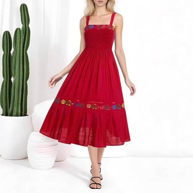 Floral Embroidered Sleeveless A-Line Midi Dress