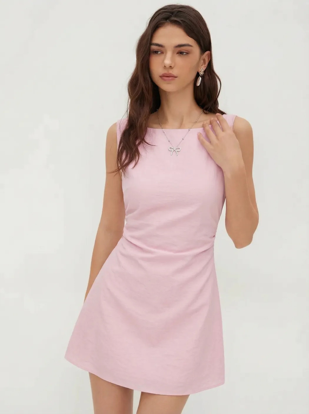 Women's Sleeveless Open-Back Bow A-Line Mini Dress