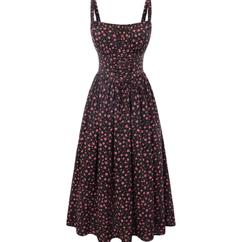 Floral Tie-Front Sleeveless A-Line Midi Dress