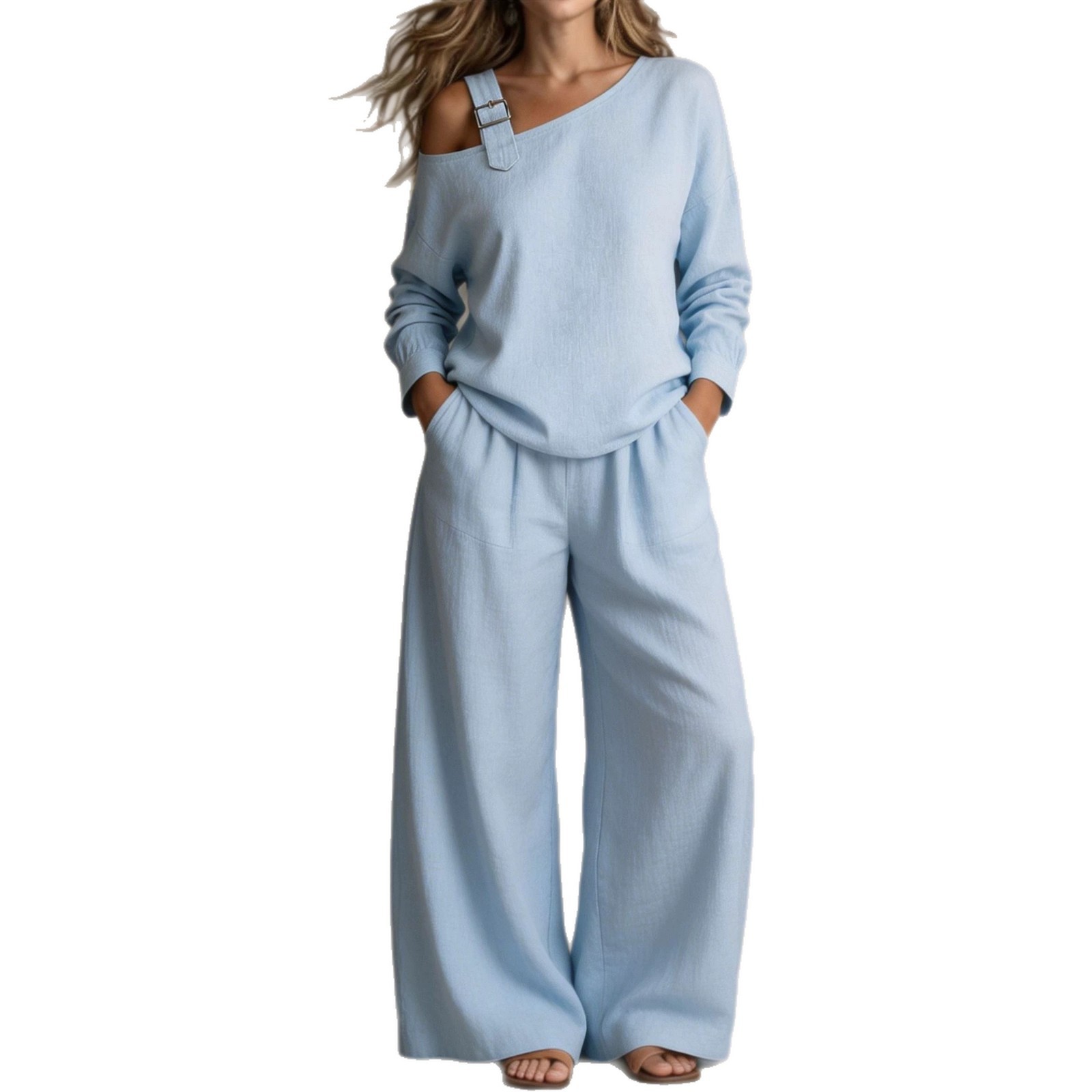 Women's Linen-Blend One-Shoulder Two-Piece Set