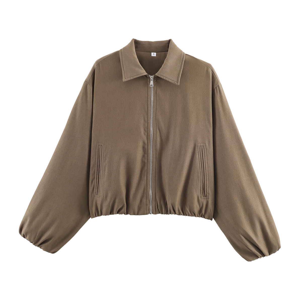 Women's Zip-Up Bomber Jacket with Puff Hem
