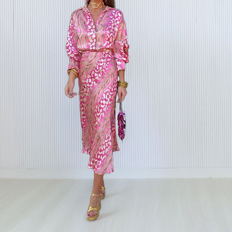 Elegant V-Neck Printed Two-Piece Skirt Set with Tie Detail