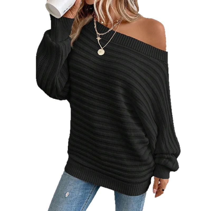 Women's Ribbed Boat Neck Batwing Sleeve Pullover Sweater