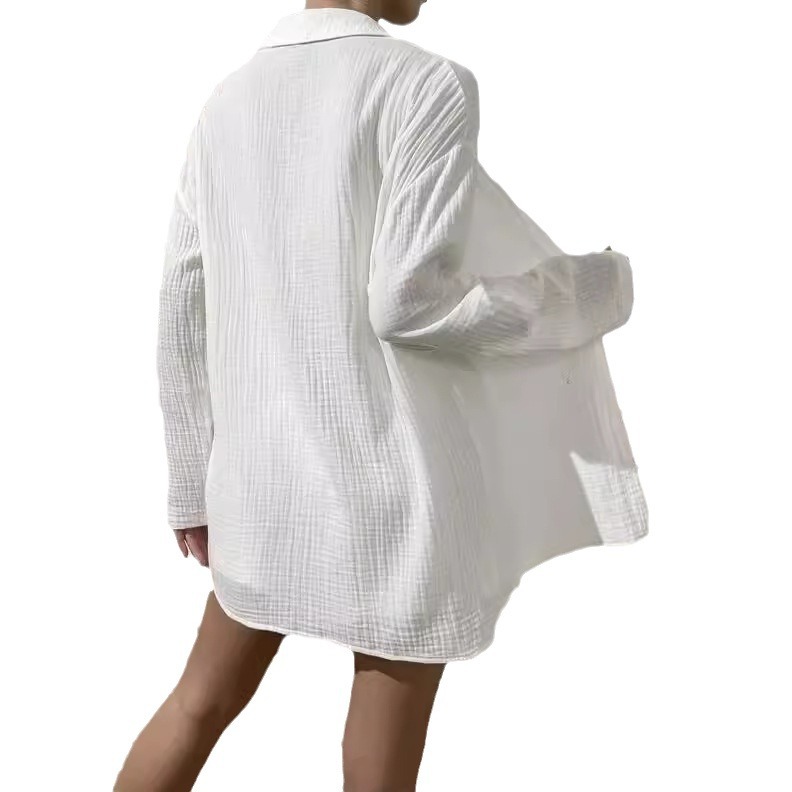 Women's Solid Color Long Sleeve Shirt and Shorts Two-Piece Set Casual Loose Fit