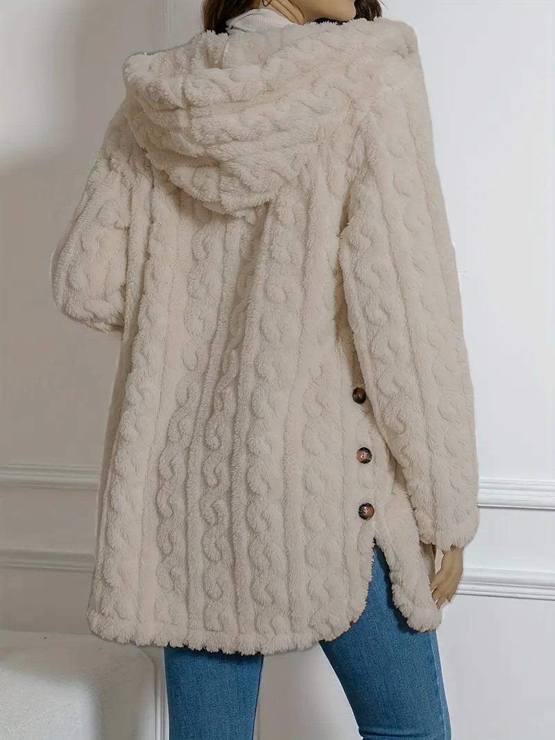 Women's Hooded Double-Sided Fleece Cardigan Long Sleeve Warm Casual Coat