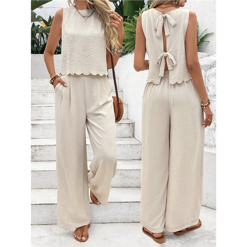 Women's Sleeveless Tank Top and Pants Set Ice Silk Casual