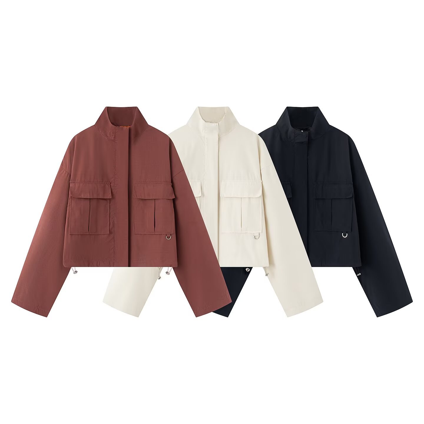 Women's Loose High Neck Zip Jacket with Pockets