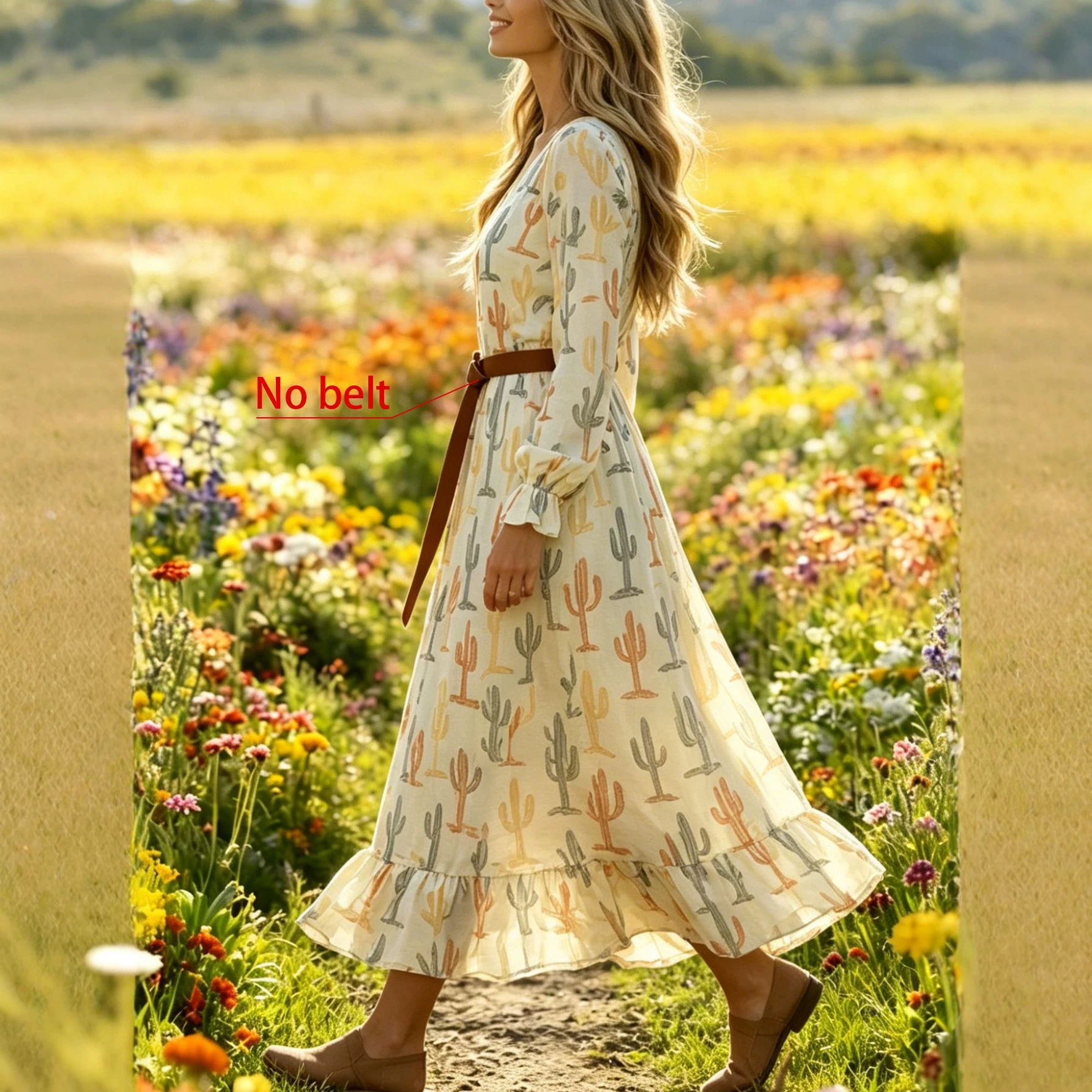 Floral Print V-Neck Long Sleeve Maxi Dress