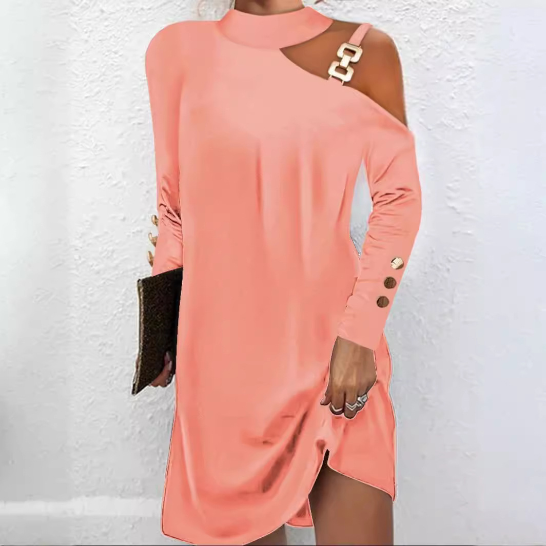 Women's Halter Neck Button Dress with Metal Accents