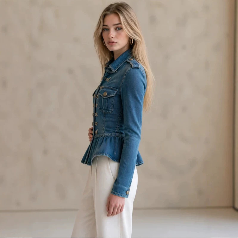 Ruffled Hem Denim Jacket