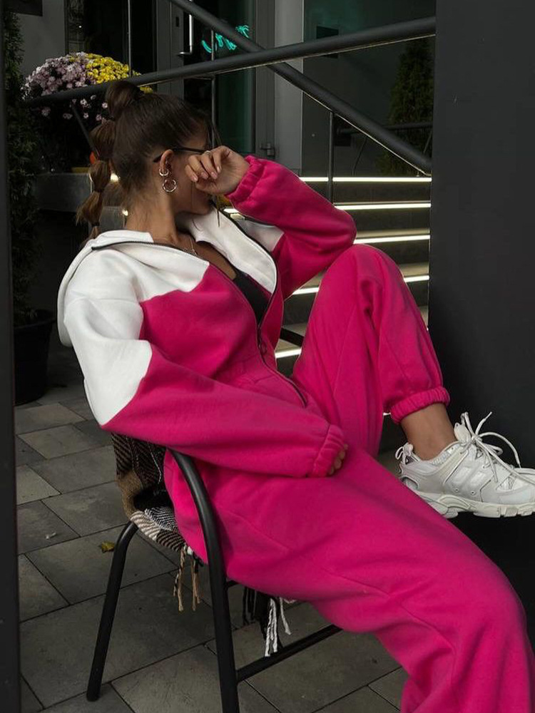 Women's Color-Block Long Sleeve Jumpsuit Casual Sporty Streetwear