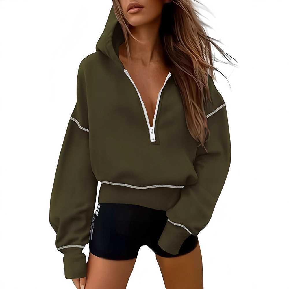 Women's Half-Zip Cropped Hoodie Loose Fit