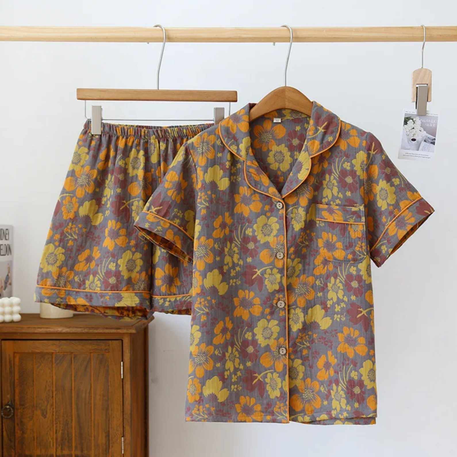 Women's Cuban Collar Floral Print Short Sleeve Shirt Set