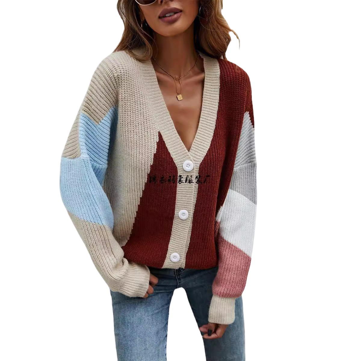Women's Plus Size Colorblock Knit Cardigan Sweater