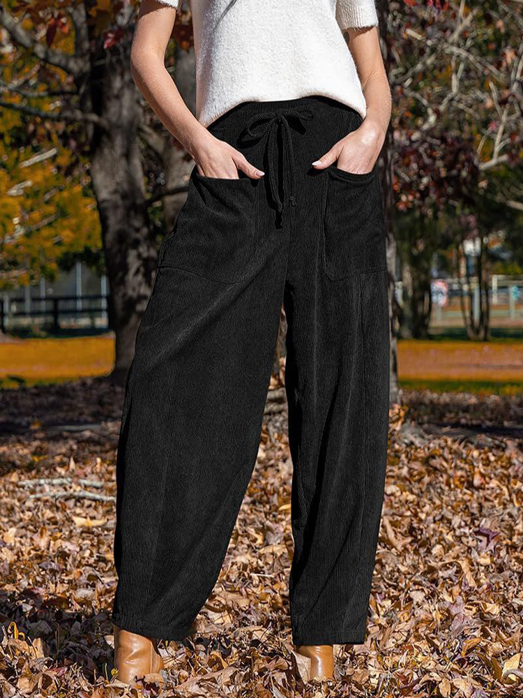 Women's Corduroy Harem Pants Loose Wide Leg Casual Slimming