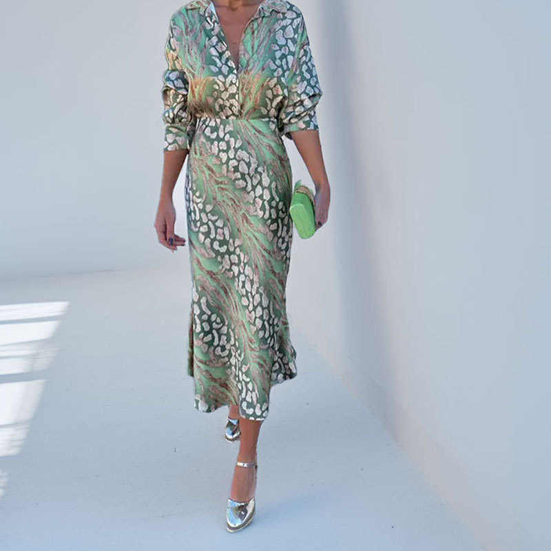 Elegant Printed High-Waist Two-Piece Skirt Set with Collared Top