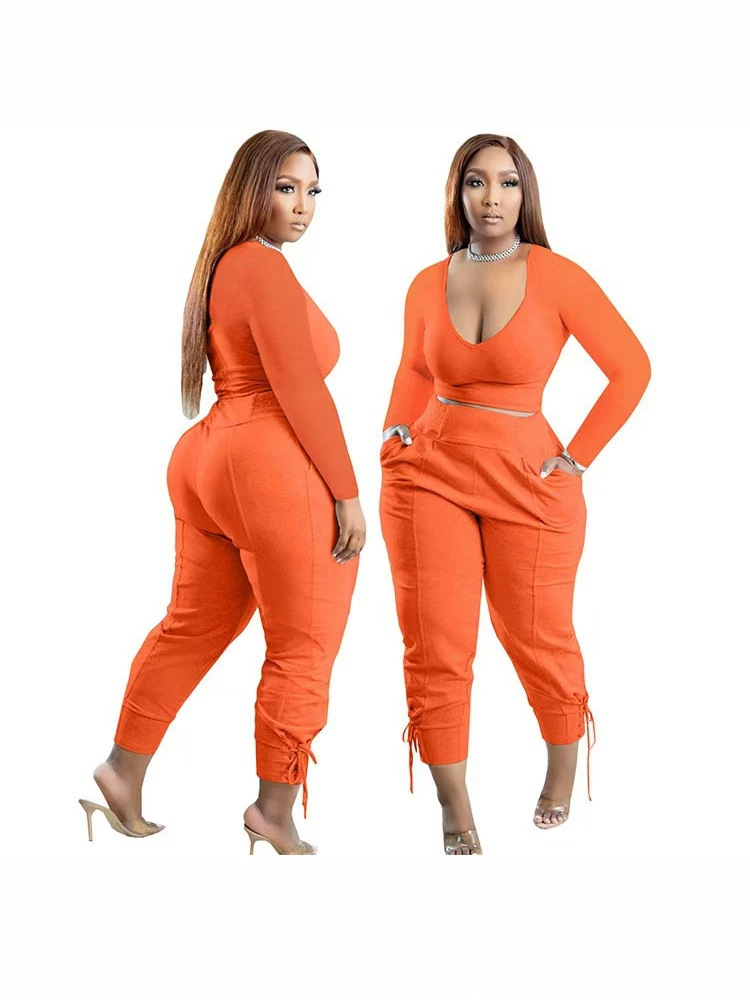 Women's V-Neck Tie-Strap Long Pants Casual Set