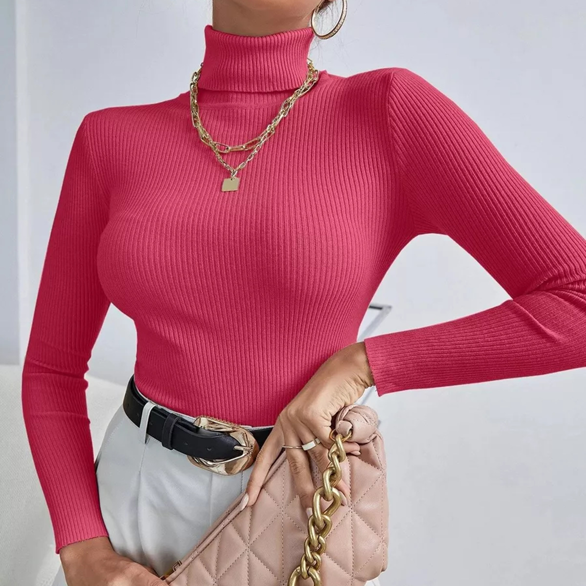 Slim Fit Turtleneck Knit Pullover Sweater
