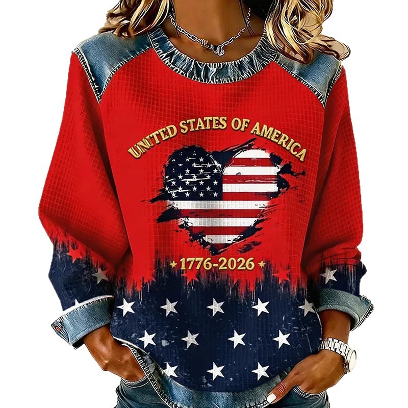 Women's Heart USA Letter Star Print Sweatshirt