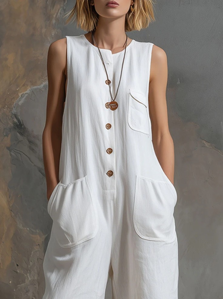 Women's Sleeveless Solid Color Cropped Jumpsuit Casual Relaxed Fit