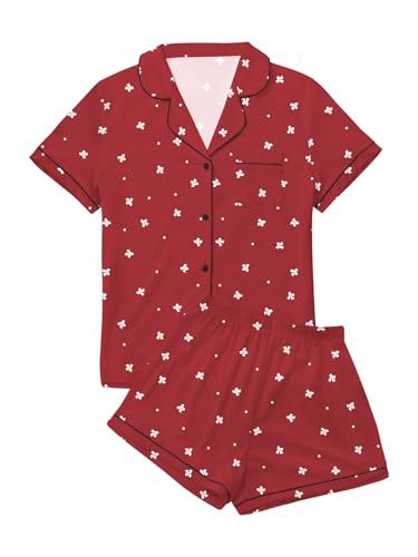 Cuban Collar Heart Hamster Elephant Print Women's Short Sleeve Set