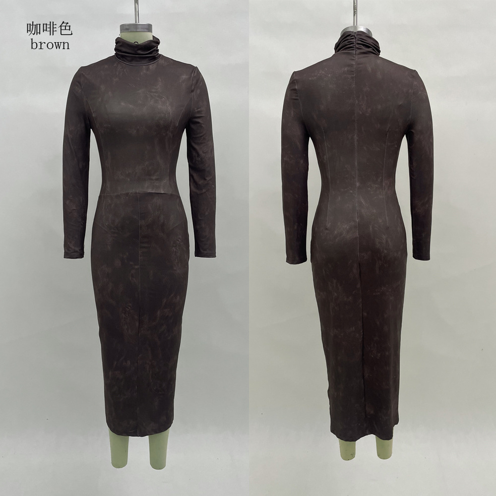 Women's Slim Fit Long Sleeve Bodycon Midi Dress Half Turtleneck