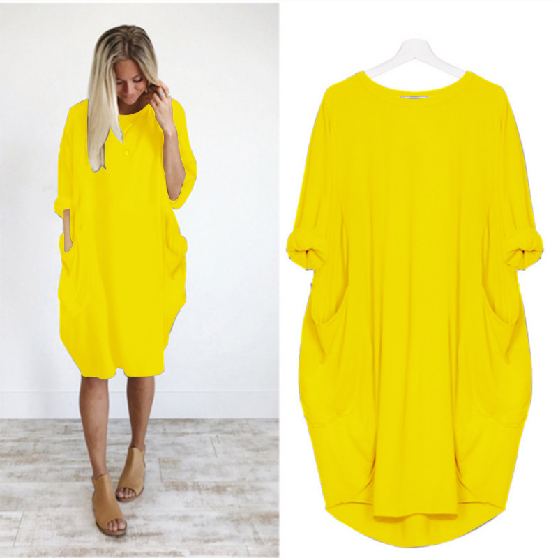 Women's Casual Loose Pocket Long Sleeve Plus Size Dress