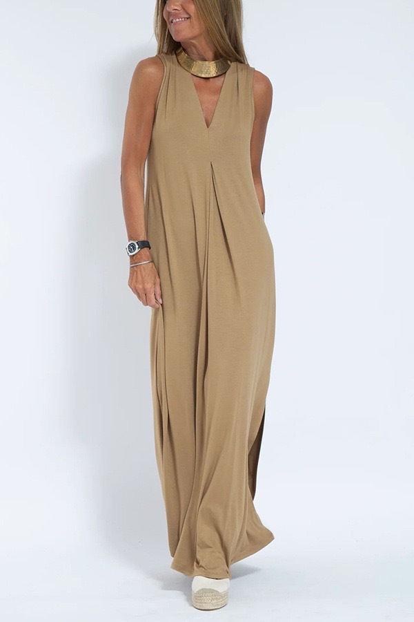 Women's Solid V-Neck Sleeveless Dress and Cardigan Set