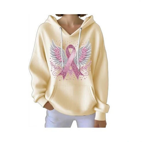 Women's Ribbon and Wing Print Casual Hoodie