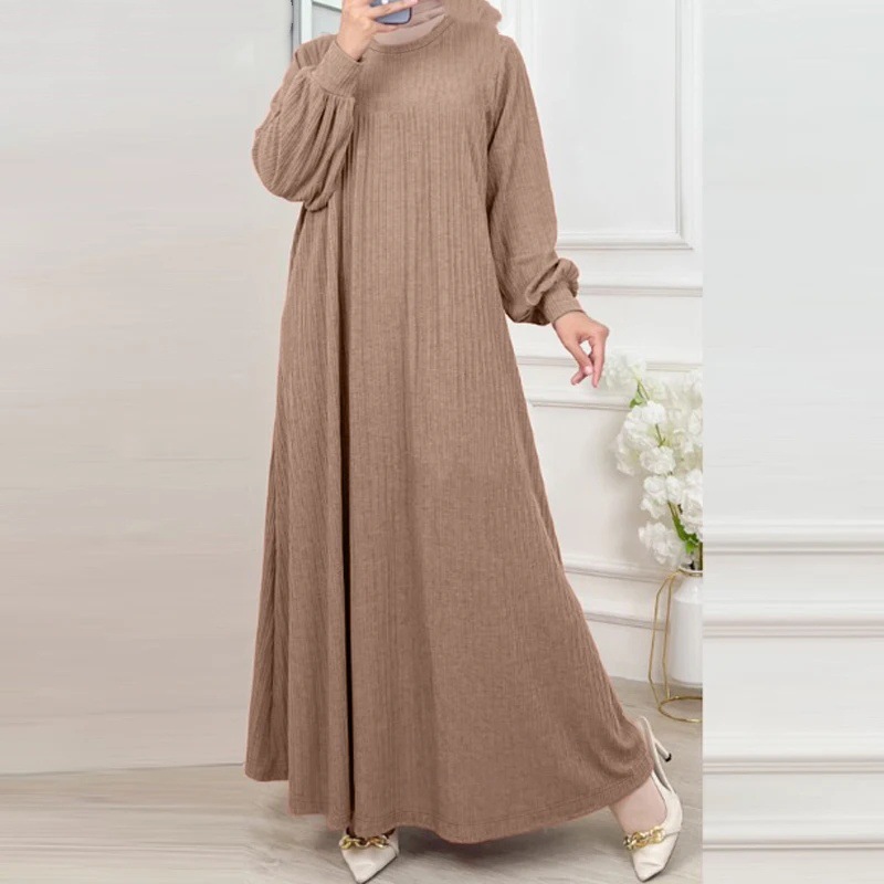 Women's Crew Neck Long Sleeve Solid Color Loose Casual Long Dress