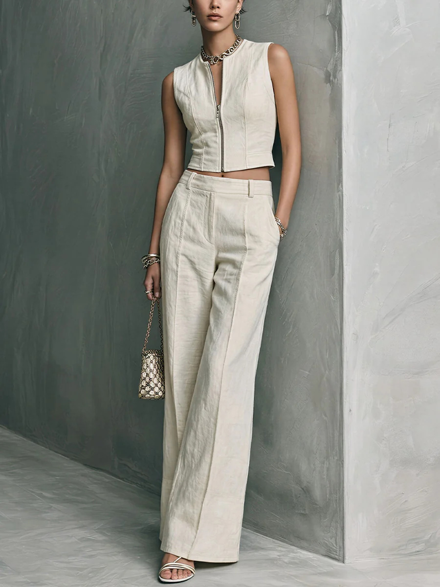 Women's Sleeveless Top and Straight-Leg Pants Set Casual Elegant