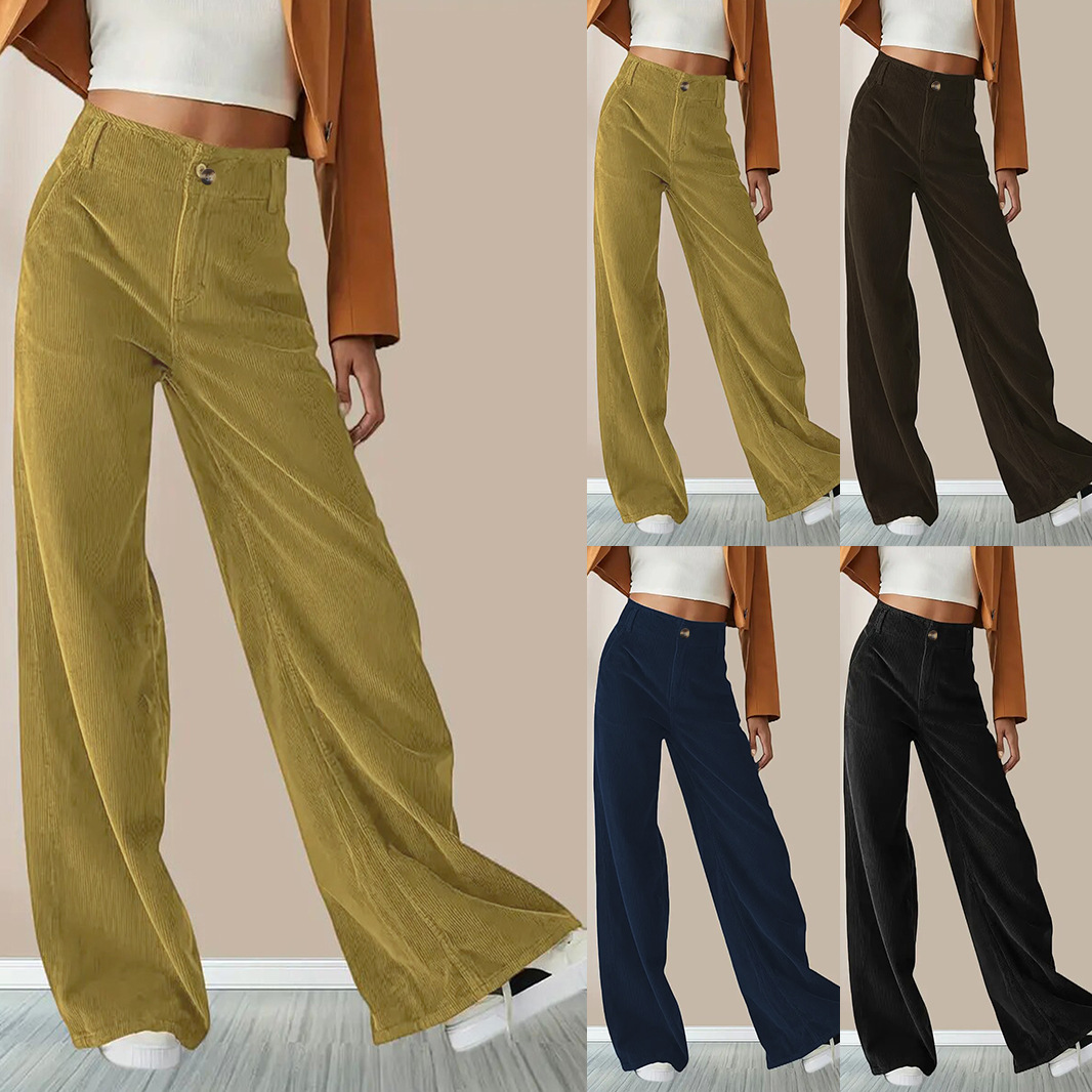 Corduroy High-Waist Straight-Leg Pants for Women