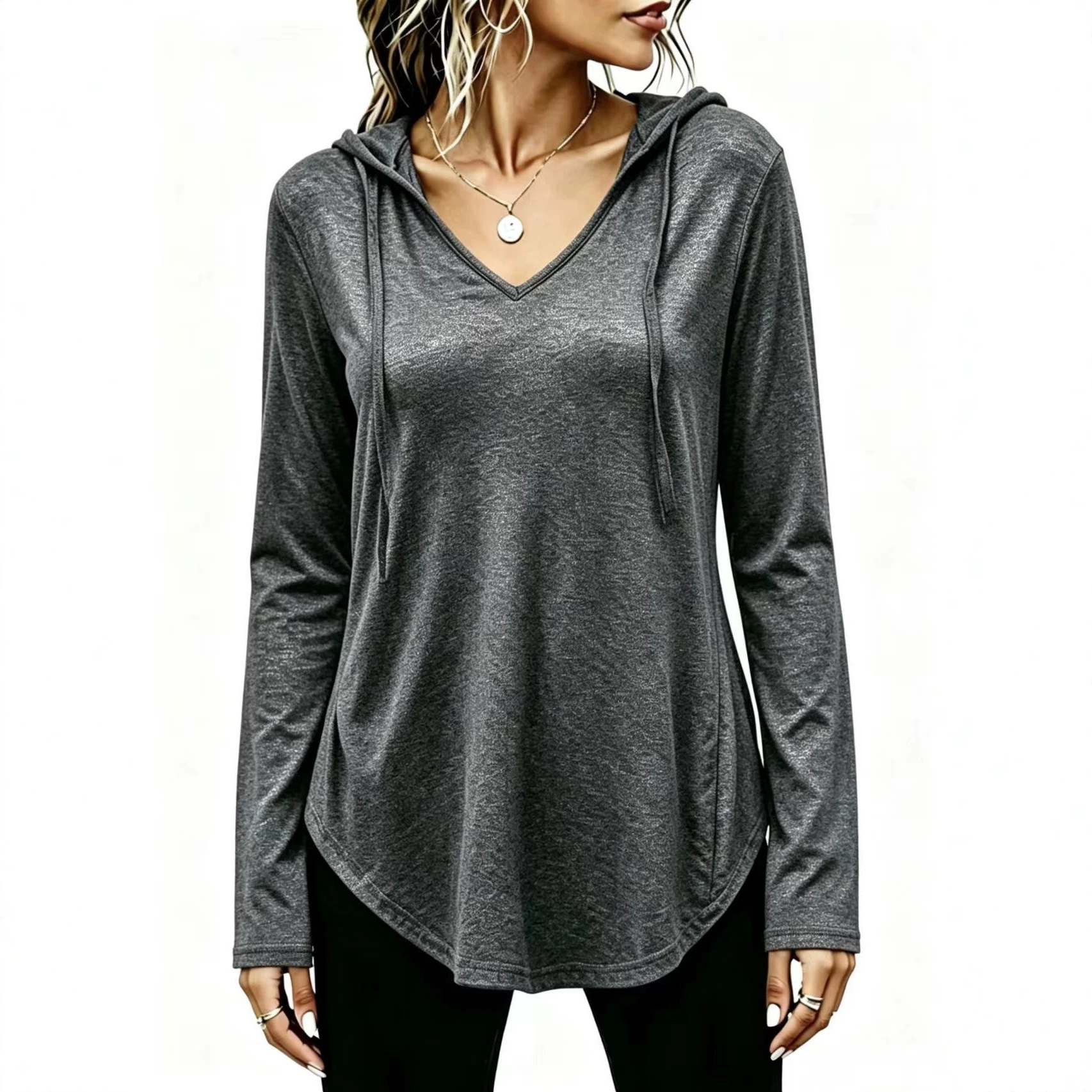 Women's Casual V-Neck Hooded Sweatshirt