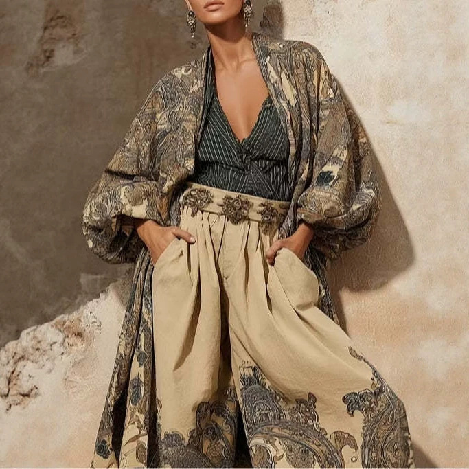 Women's Leopard Print Two-Piece Set Oversized Top & Pants Streetwear