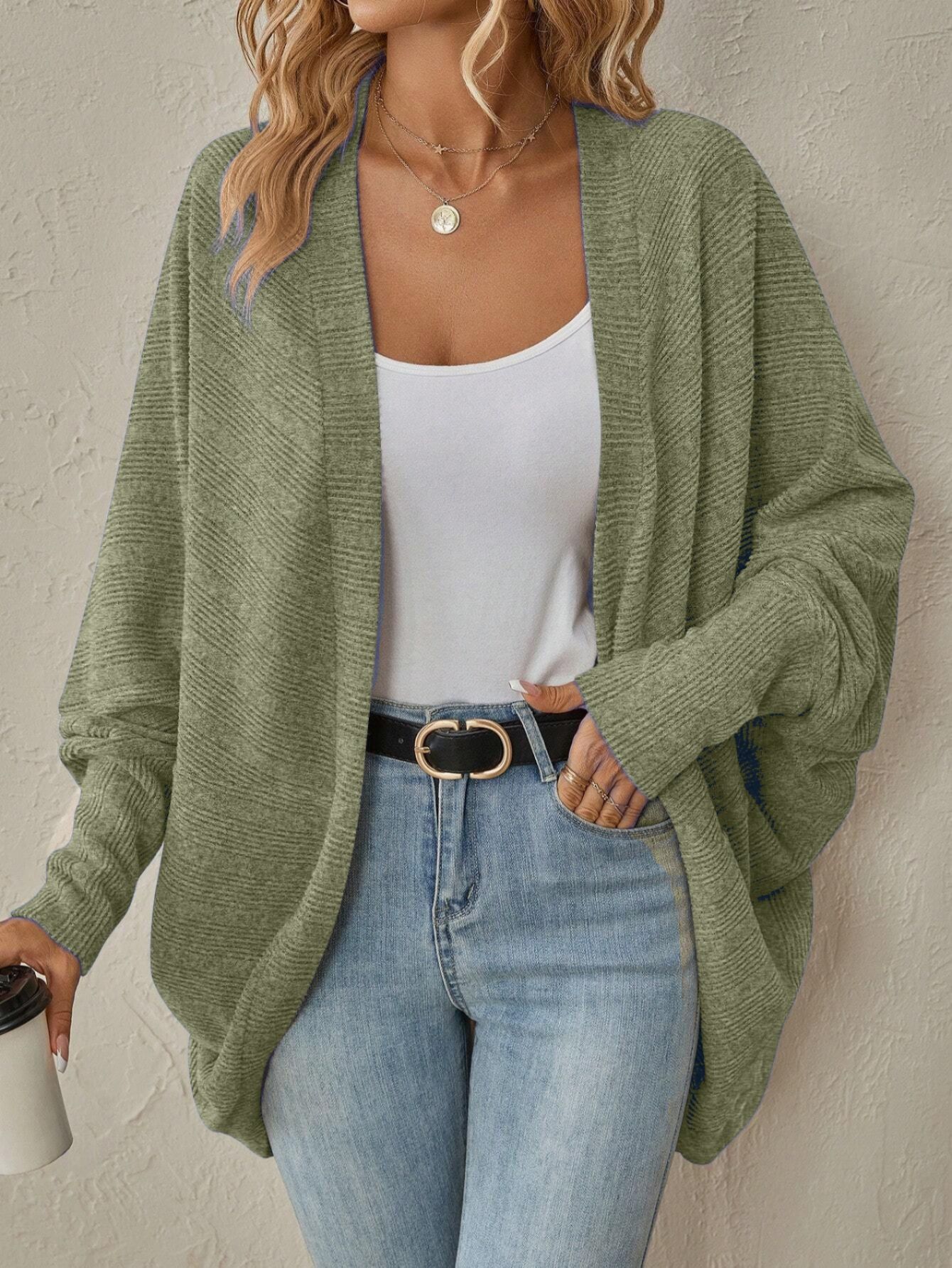 Women's Solid Color Midi Knit Cardigan V-Neck Long Sleeve