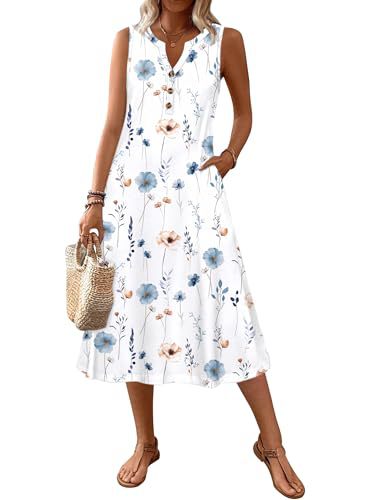 Women's Retro Striped Sleeveless Midi Dress Casual Fit
