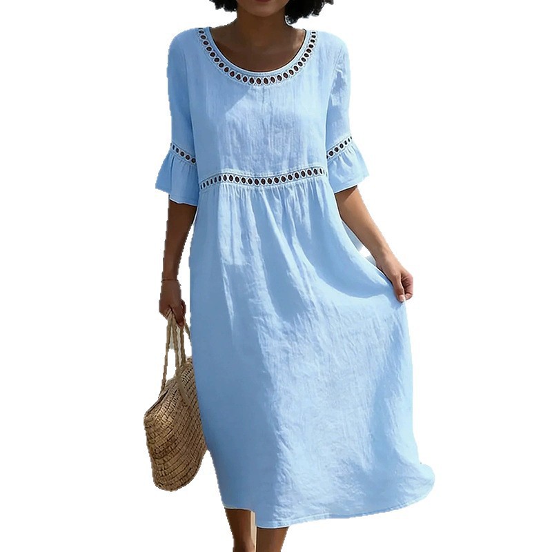 Women's Summer Beach Vacation Dress Loose Solid Color Long Dress