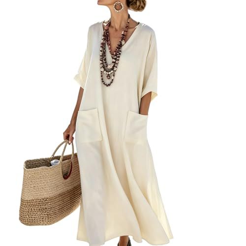 Women's Solid Print Casual Dress with Pockets