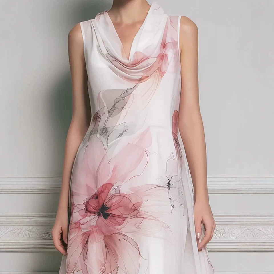Floral Print Double-Layer Sleeveless High-Waist Maxi Dress