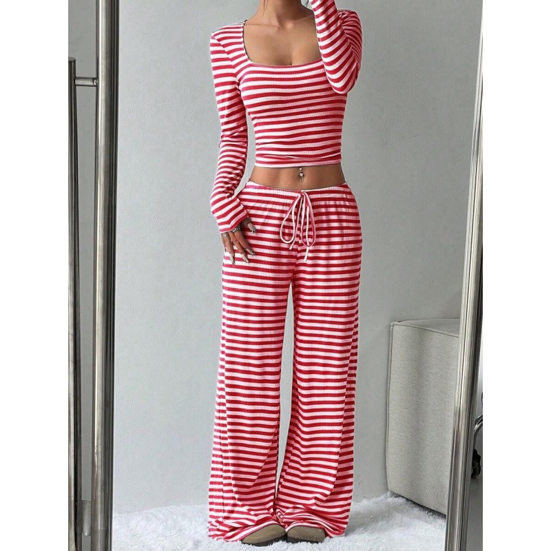 Striped High-Waist Wide-Leg Pants Set for Women