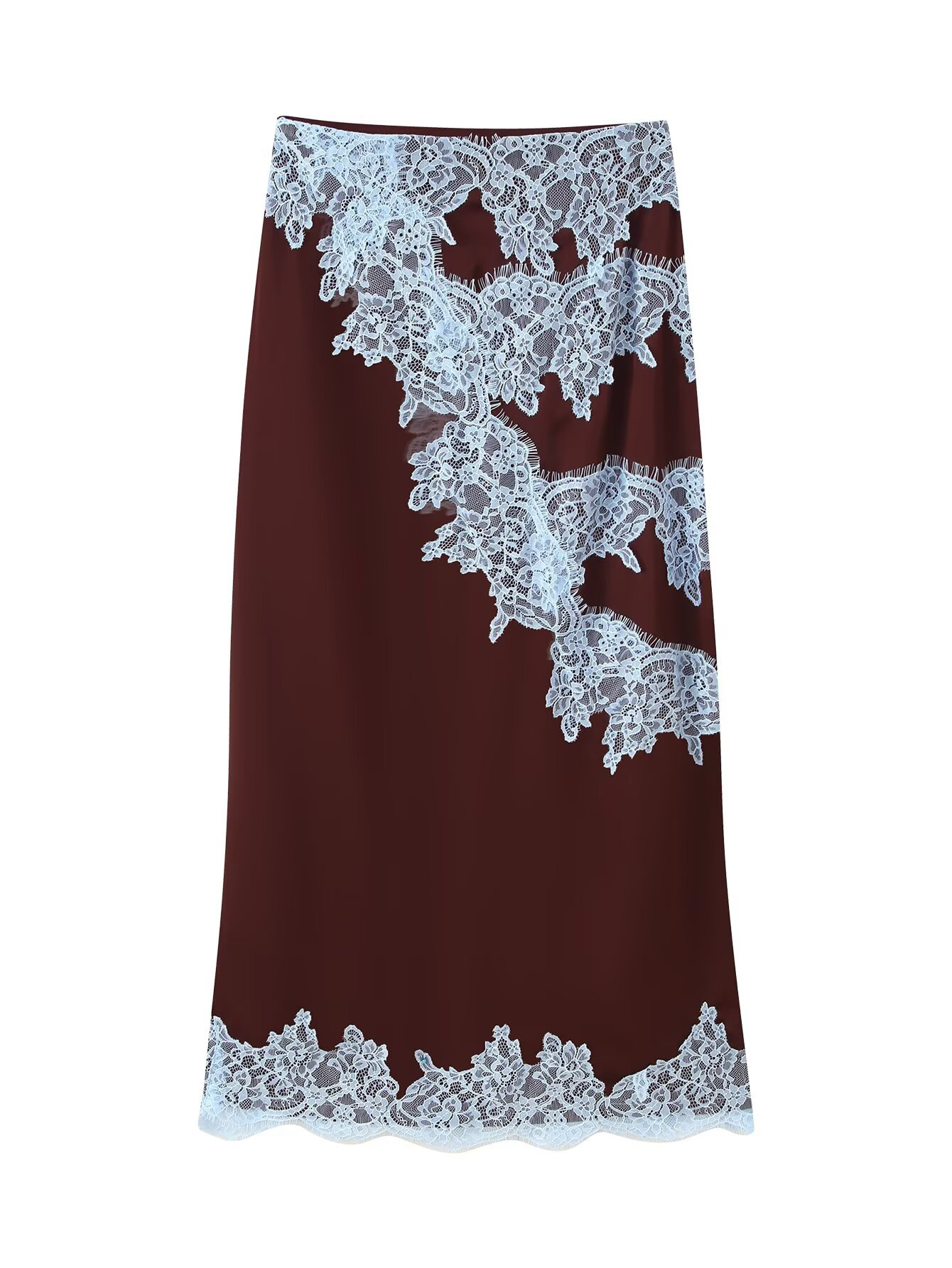 Women's Lace Spliced Cami Top and Skirt Set with Ribbon Accent