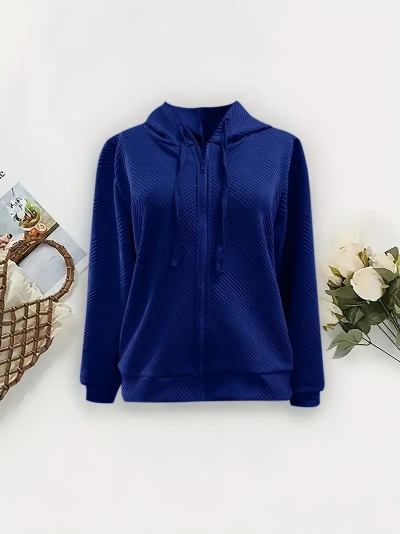 Jacquard Zip-Up Hooded Jacket for Women