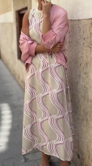 Women's Printed Two-Piece Dress Set with Cape