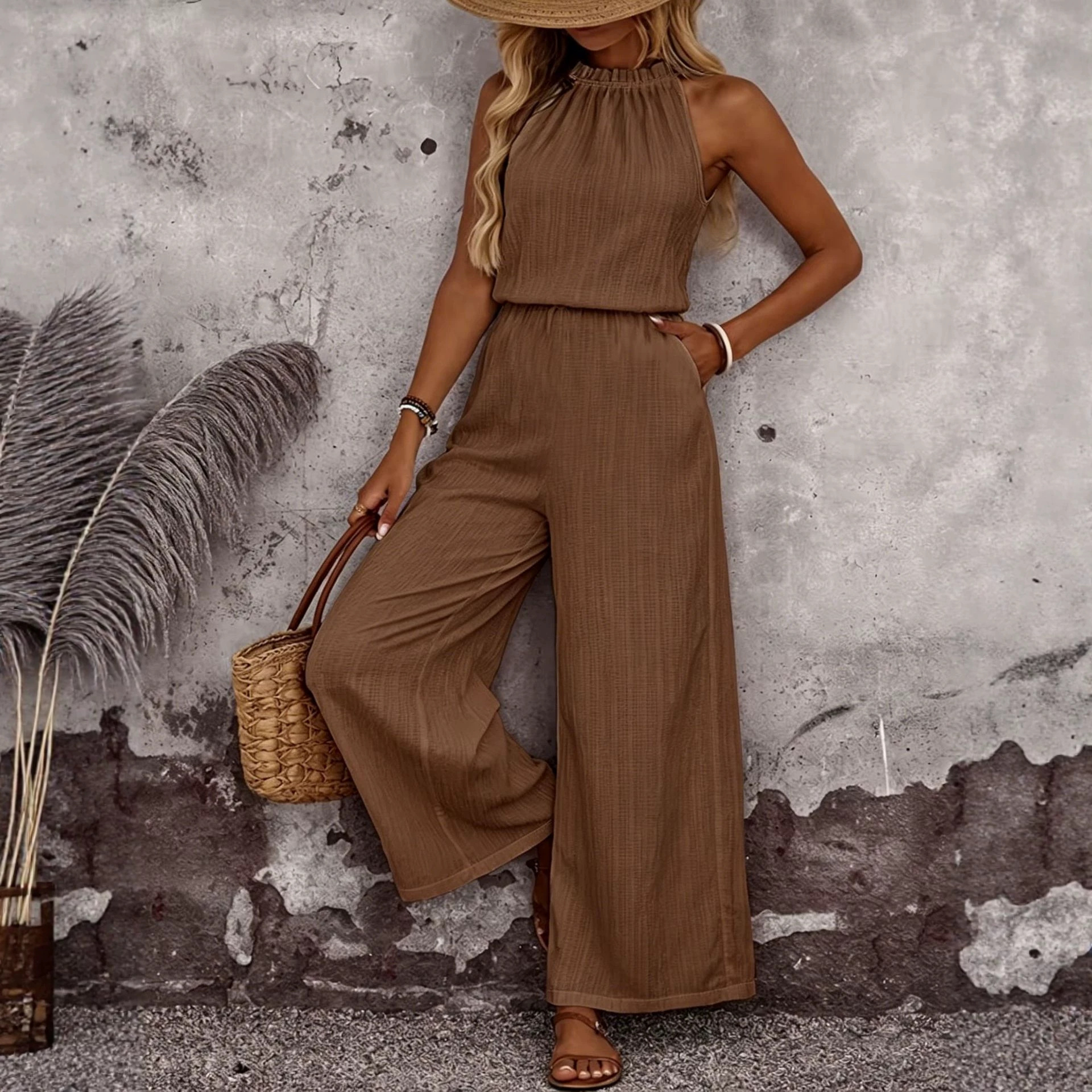 Women's Elegant Draped-Neck Vest and Pants Set