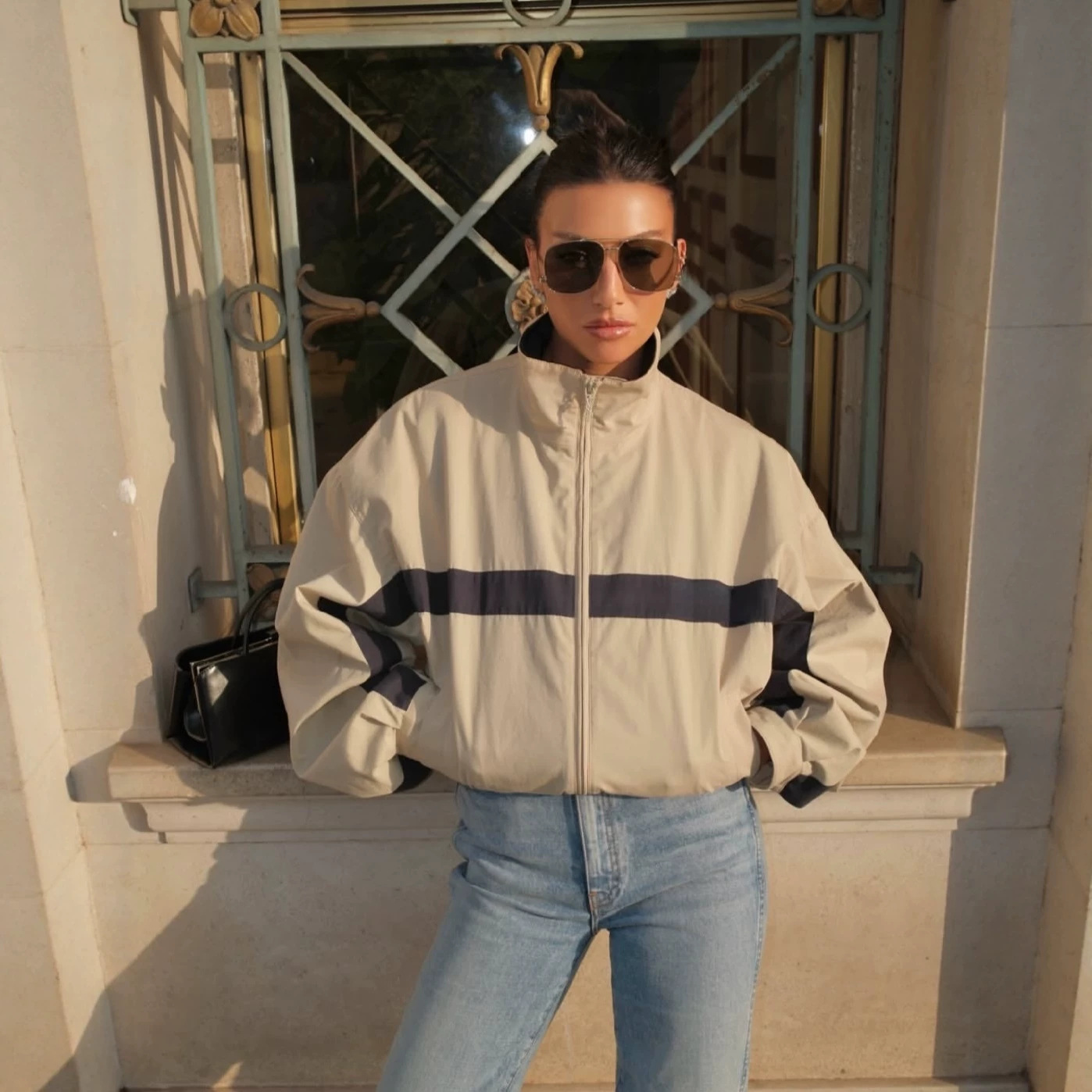 Women's Colorblock Stand Collar Zip Jacket