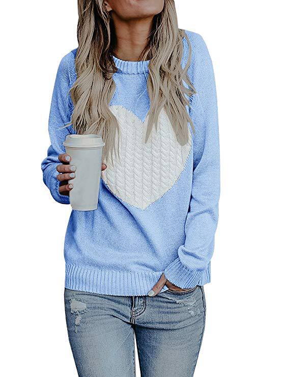 Women's Heart Print Knit Pullover Sweater