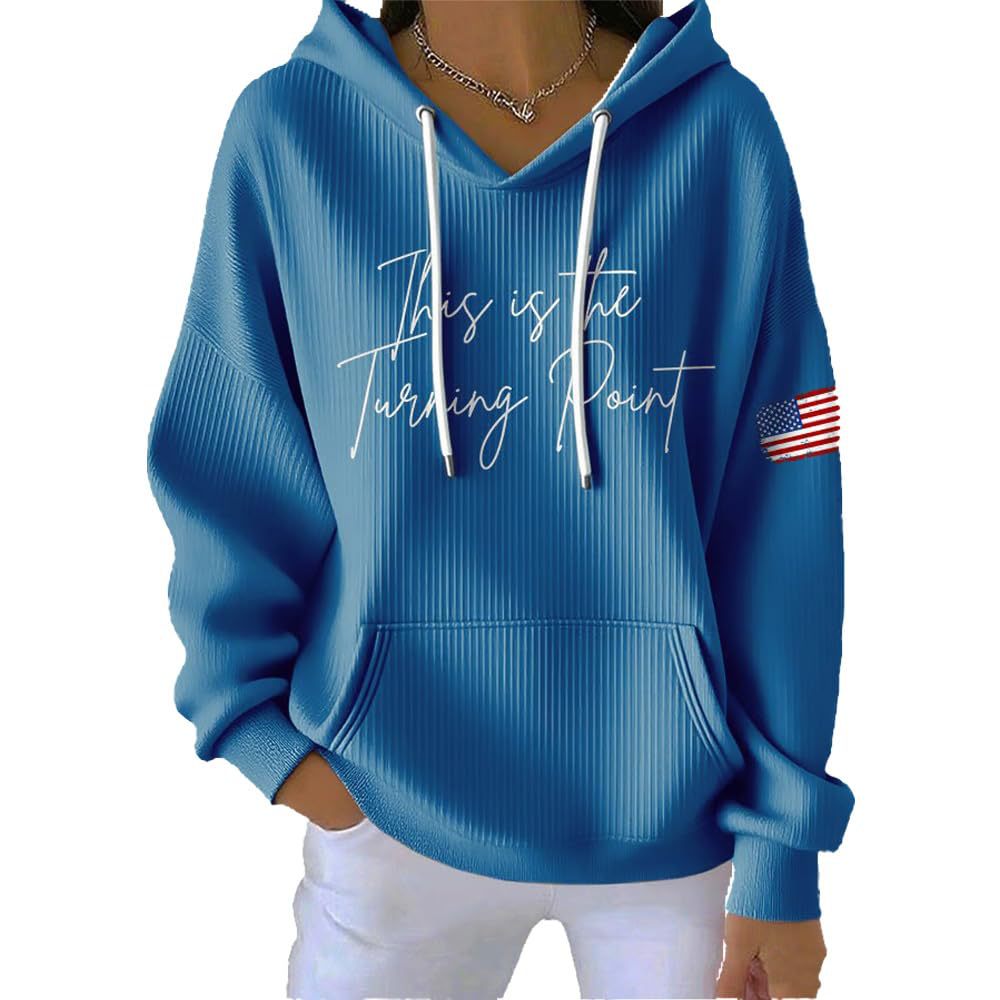 Women's Chunky Knit Letter Print Hooded Sweatshirt
